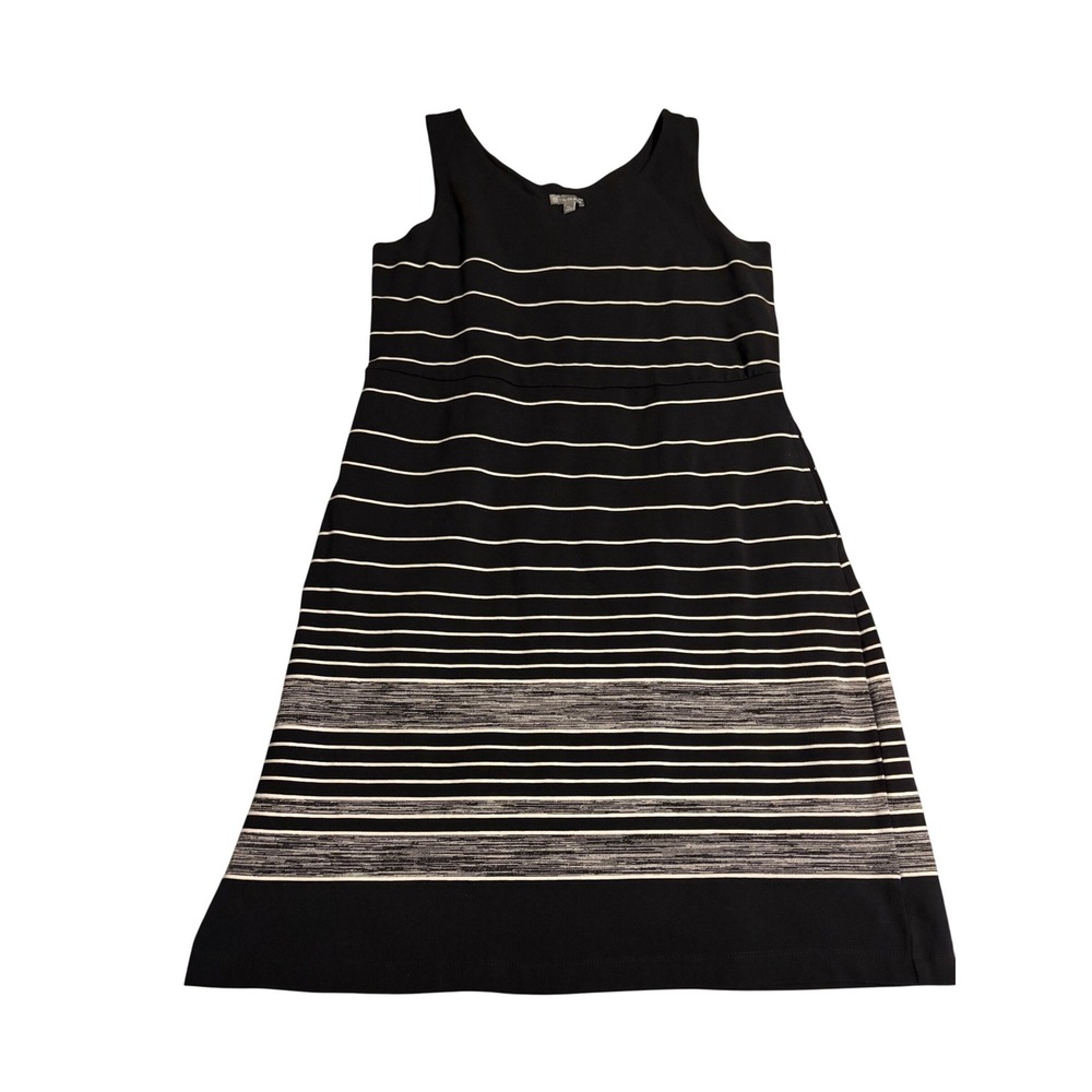 T by Talbots Womens Black White Striped Sleeveless Pocket Knit Dress MP